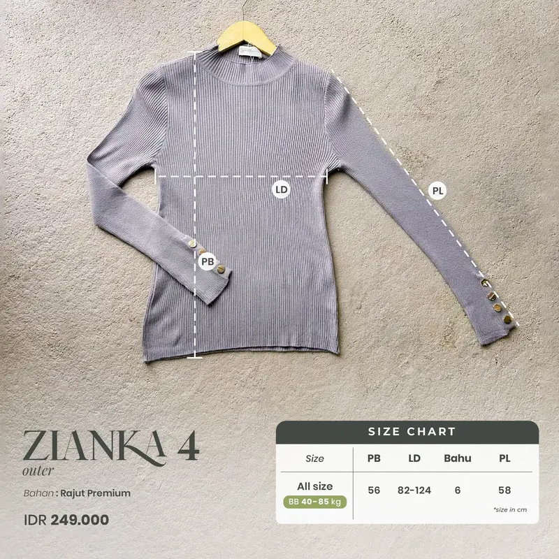 Bynissa - Zianka Inner - Dalaman Muslim - Atasan Rajut - Pakaian Sehari Hari - Melar - Lengan Wudhu - Wanita - Elegan Inner Kancing 8