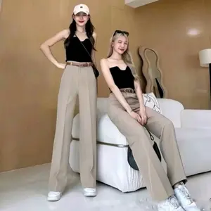 [BEST DEAL FOR YOUR DAYS] Pinsnexstore - Loosepants Tousers Celana Hightwaist Cewek Pinggang Karet Celana Anti Kusut Kain Semi Woll Premium, Cocok untuk Kerja Wanita dan untuk Acara Fomal