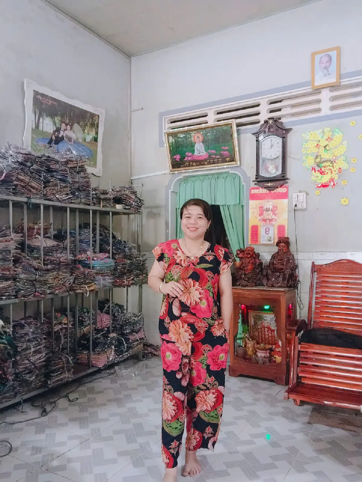 TÔN NHUNG CÁNH TIÊN CHÍN TẤT CHO MẸ VÀ BÀ  CÓ HOA TO  , HOA NHỎ Áo Top aothun uniform Green Thường Nữ Women