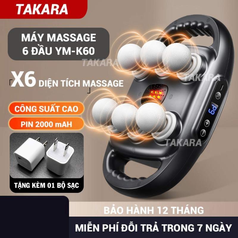  Máy massage cầm tay 6 đầu máy mát xa toàn thân Takara YM-K60 với 9 chế độ và 9 cấp độ giúp giảm nhức mỏi 