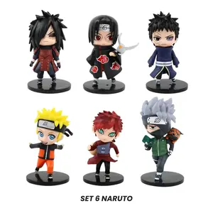 SET 6 Naruto Chibi Action Figure Madara Obito Sakura Obito Kakashi Itachi Naruto Sasuke PVC Ornamen Miniatur Pajangan Mainan Toy Hadiah
