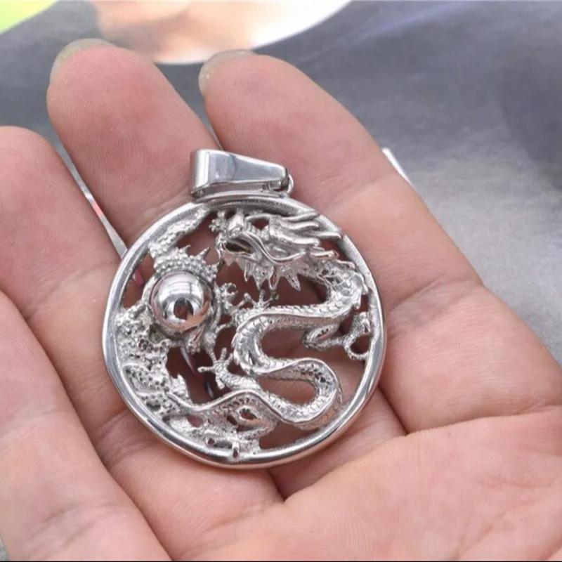 Product Introduction of Loket naga bertuah berongga untuk lelaki, kalung aloi bulat baharu, Signet, Vintaj, klasik, gaya Cina 18