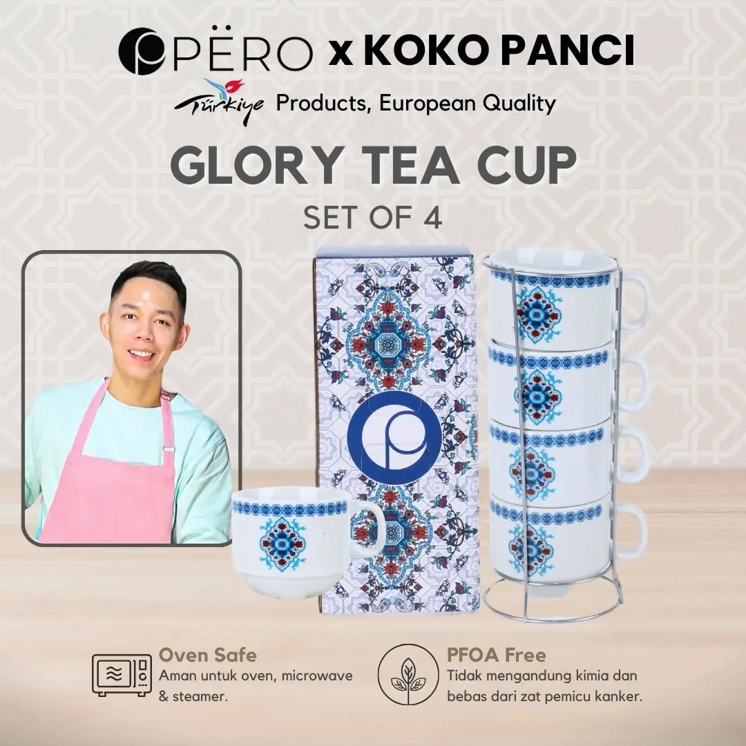 [Exclusive Koko Panci] Pero Hampers Ramadhan Set Of 4 Tea Cup With Stand Iron