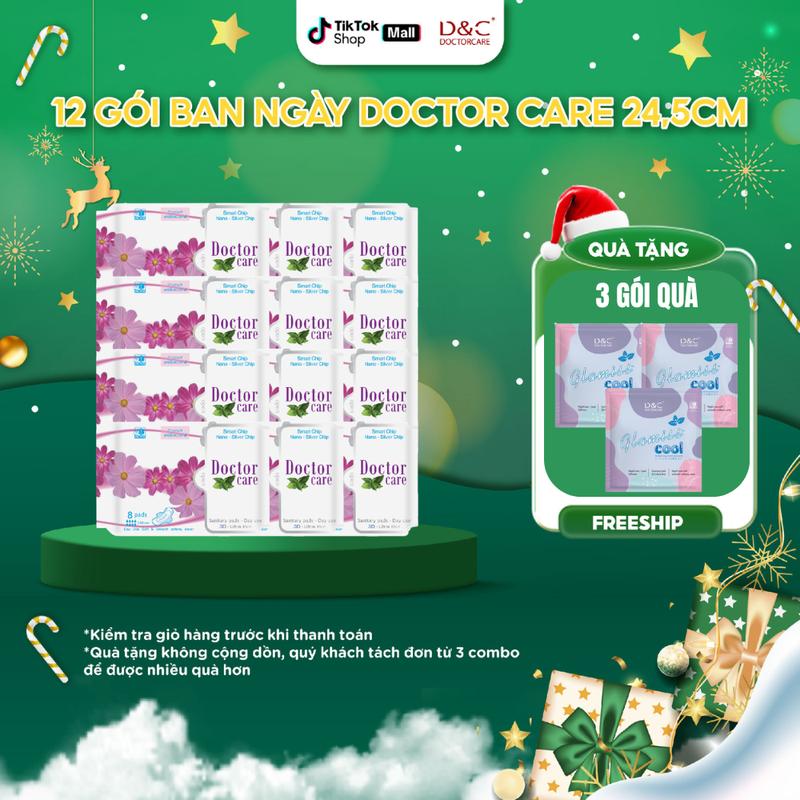  COMBO 12 gói băng vệ sinh Doctor Care ban ngày mát lạnh 24,5cm - D&C 