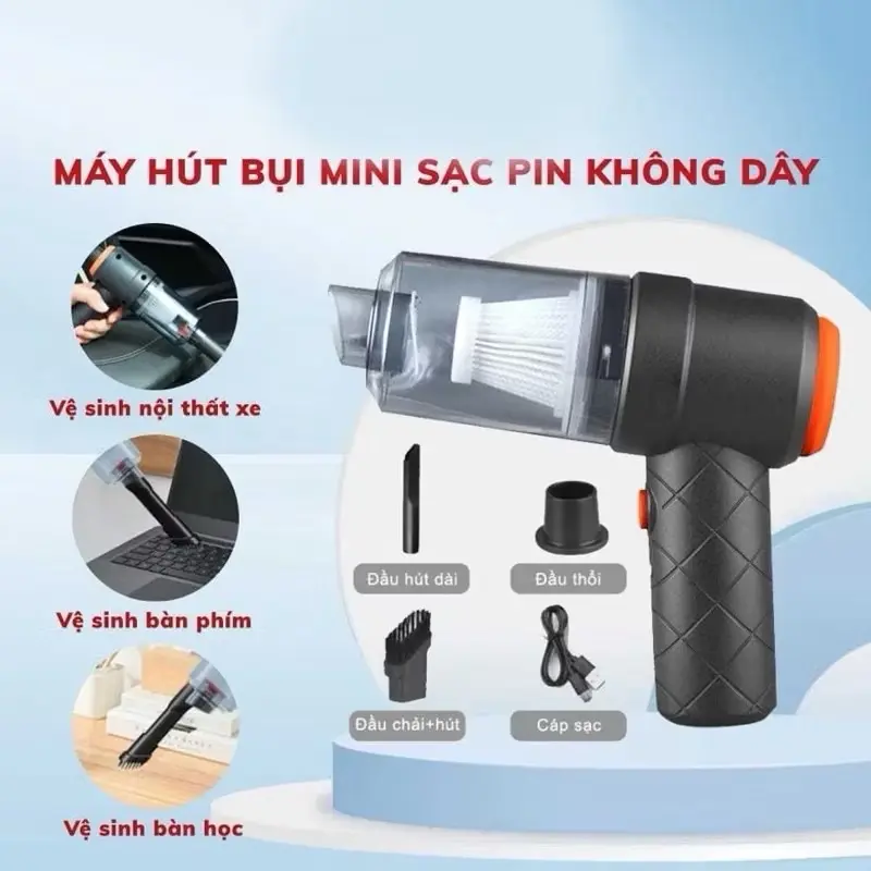 Máy hút bụi cầm tay mini không dây lực hút mạnh, pin sạc tiện lợi, dễ sử dụng