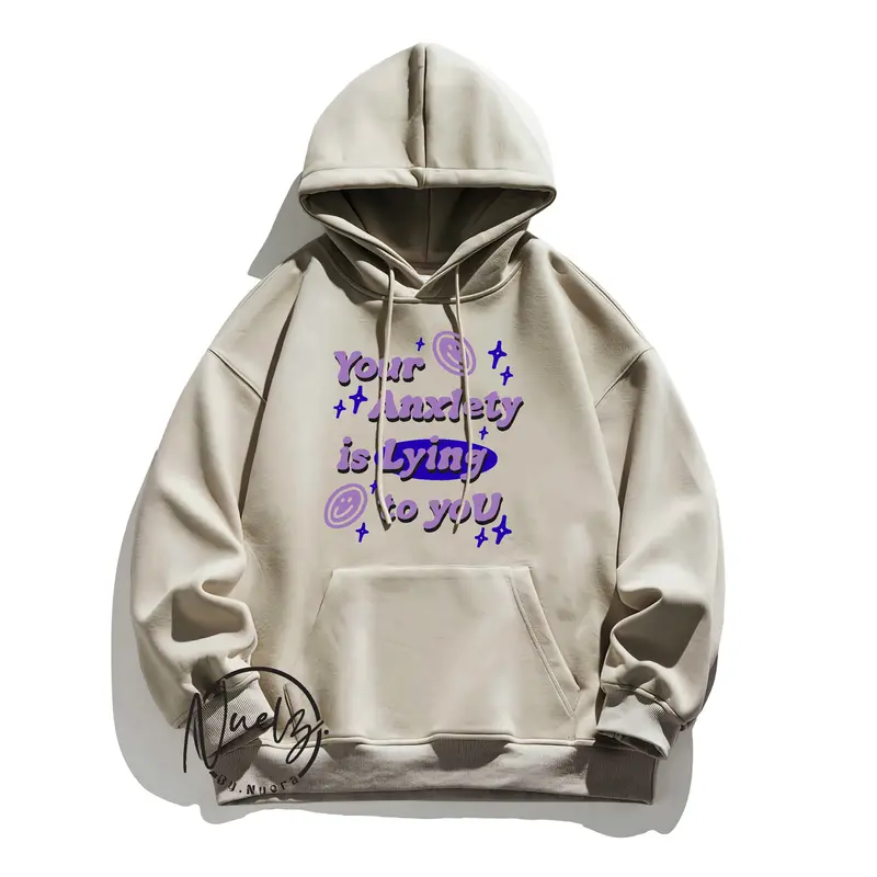 Sweater Hoodie Wanita Korean Street Style Your Anxiety Lying Oversized Kasual Estetik Fleece Lembut 4