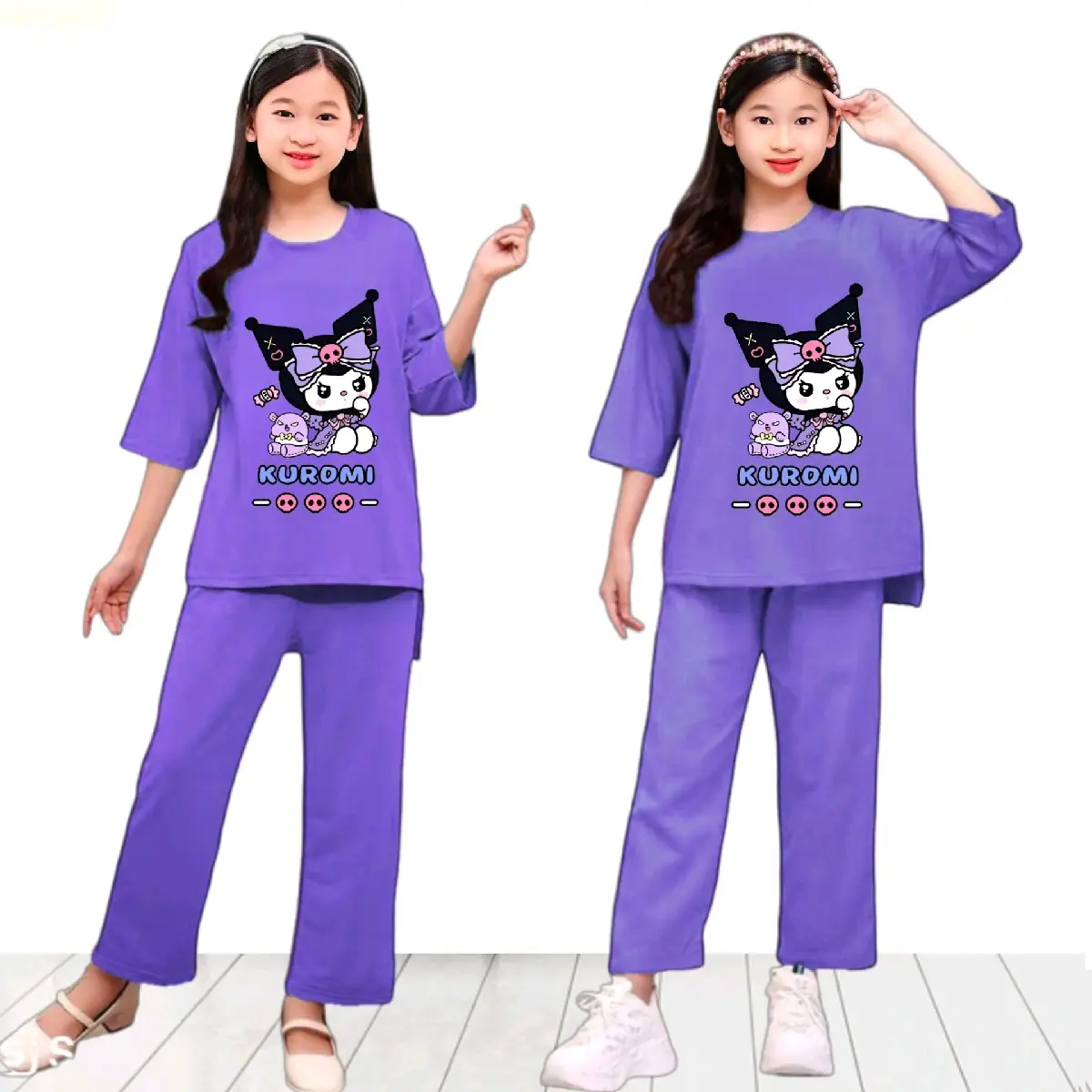 Fashion Setelan Anak Sapai Remaja Kuromi Ungu (Set Clana Panjang