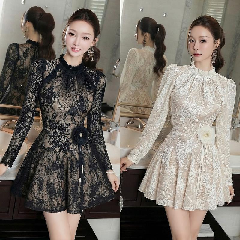 [Kiều Linh]-  Váy Dự TIệc Thiết Kế Dáng Ngắn KL5365 chất liệu Ren Thêu Hoa, Kết Nơ Eo Chân Váy Xinh Xòe Nhẹ, 2 Lớp Lót, Giấu Đường May Kĩ