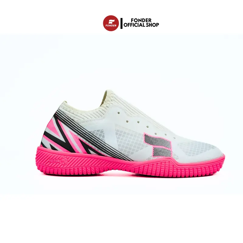 Sepatu Futsal Anak Fonder Speed Arrow Putih/Pink dengan Outsole Berdecit 3