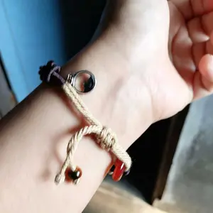 [Fenin]Gelang gesper pengaman warna amber tali tangan anyaman gaya Cina gelang etnik retro yang dapat disesuaikan B832