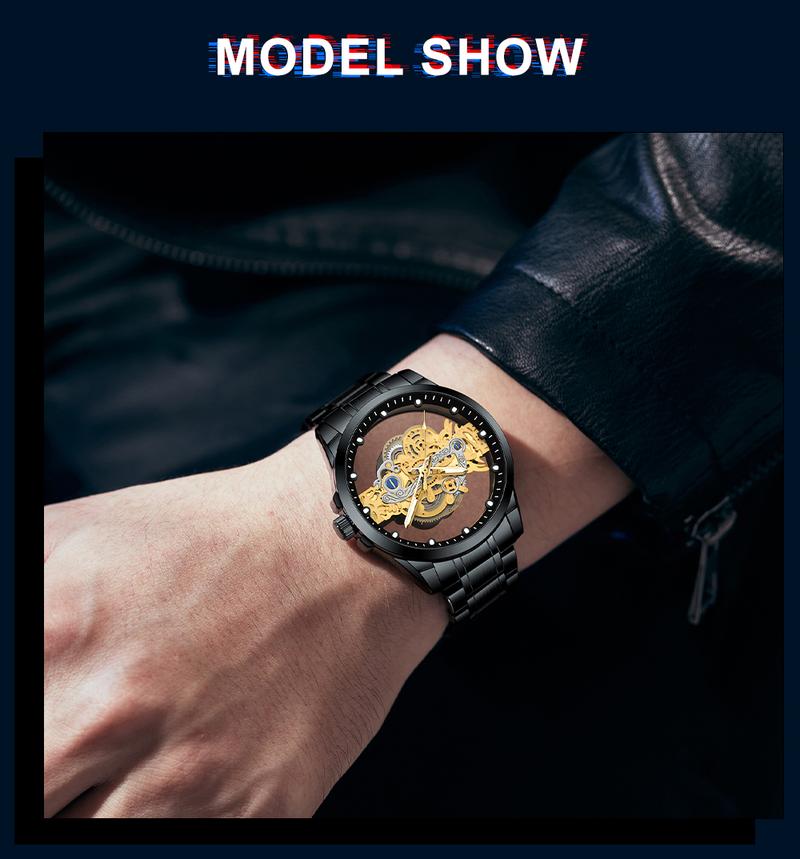 Product Introduction of 【003Harga telah diganti, cepat beli】BIDEN Jam Tangan Pria Anti Air Transparan Dial Cool Kuarsa Tali Stainless Steel Jam Tangan Cowok  YN0574 10