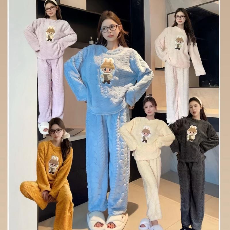   Deal mở bán  Set bộ ngủ lông giữ nhiệt Labubu nhẹ nhàng ấm áp mùa đông - Nữ from áo rộng 