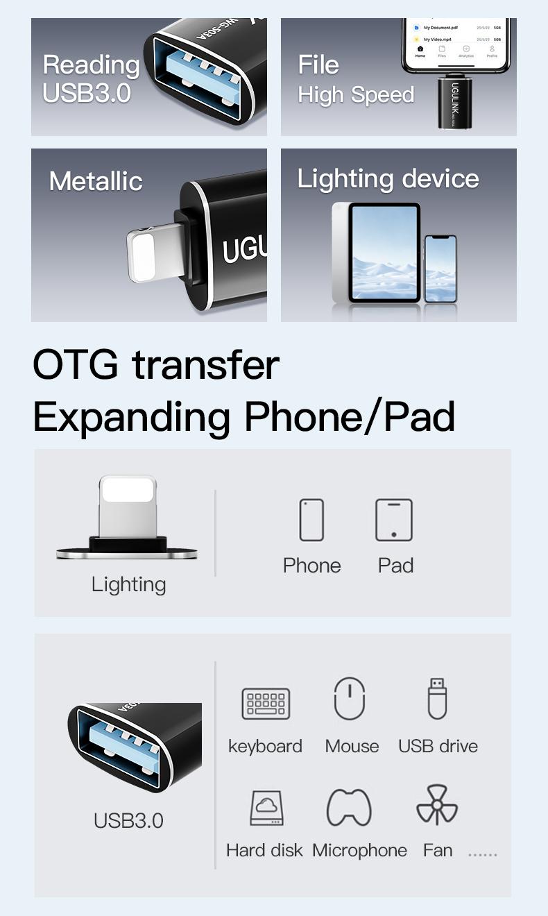 Product Introduction of Bộ Chuyển Đổi OTG, UGULINK, Thích Hợp Chuyển Đổi Điện Thoại Di Động Sang Ổ Đĩa USB, Kết Nối USB 8