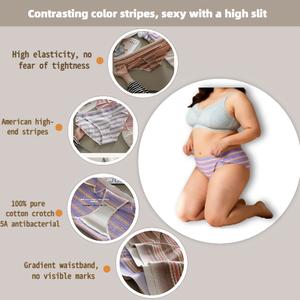New Creative Sports Style Striped Plus Size Women's High-Slit Cotton Crotch 140kg Briefs Lifting Breathable with Minimizer Effect & Rhinestone Letter Panty