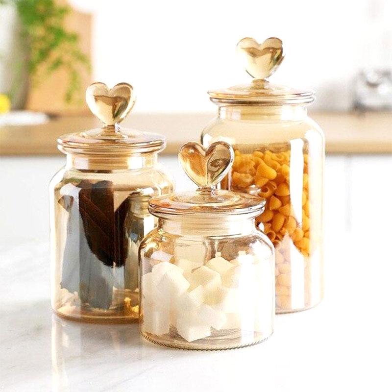 Toples Kaca Aesthetic Kedap Udara Tutup Love Mewah Sealed Food Storage Heart Lid Glass Jar 2