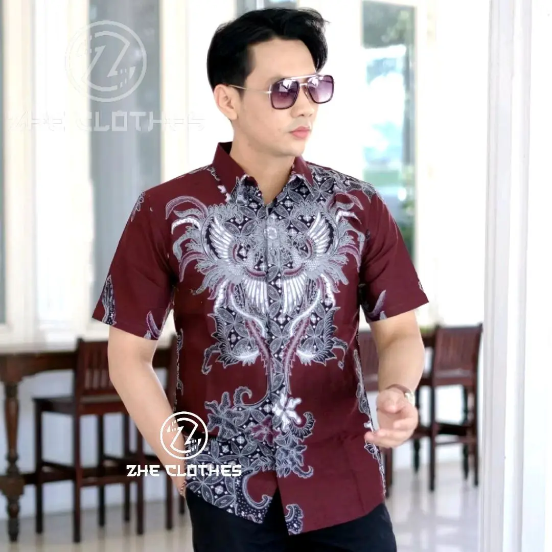 HEM BATIK PRIA LENGAN PANJANG MOTIF RAHWANA MARUN & BURGUNDY SERIES