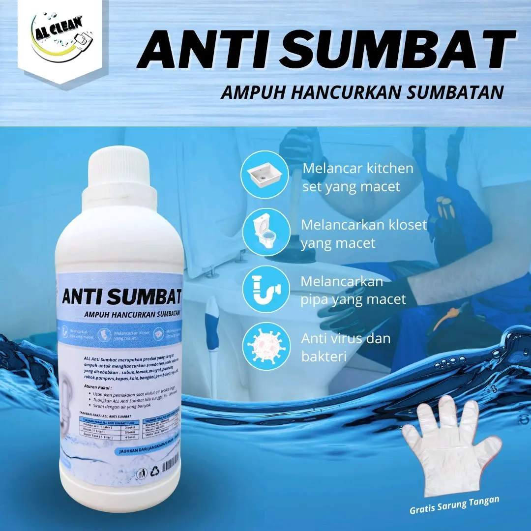AL CLEAN Anti Sumbat Saluran Air Wc Mampet Kloset Pralon Melancarkn Mampet Tersumbat Cairan Serbaguna