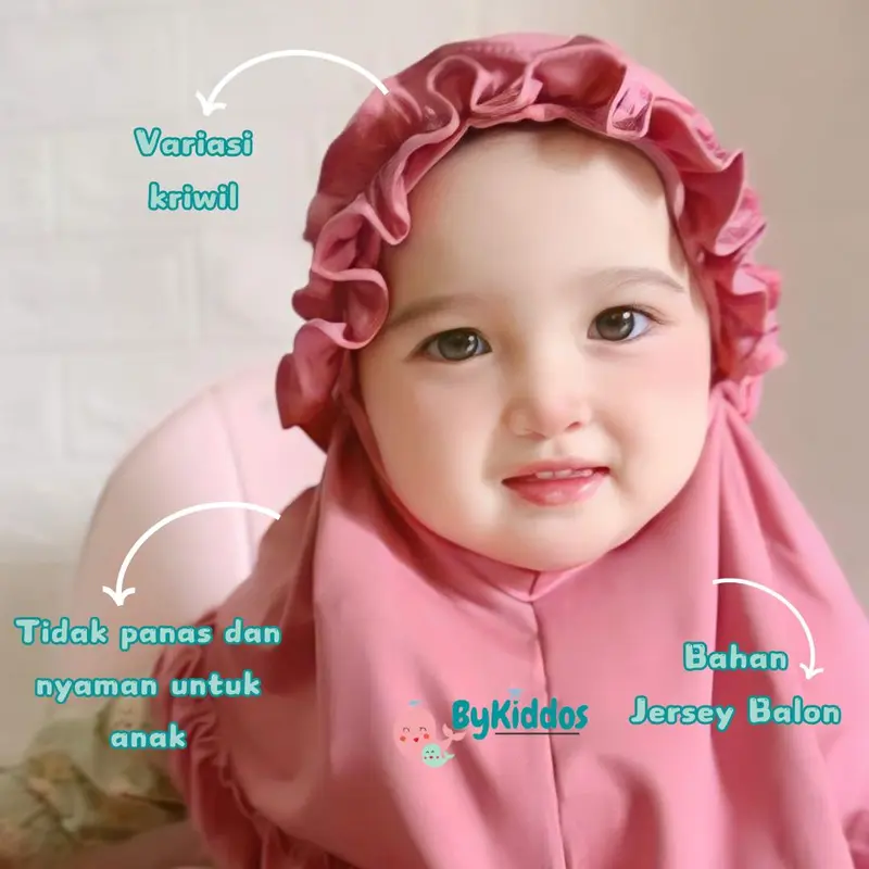 BOBOHO - Jilbab Anak Bayi Lokal Raina Kriwil 0-3 Tahun / Hijab Baby Muslim Kerudung Instan Pita 3
