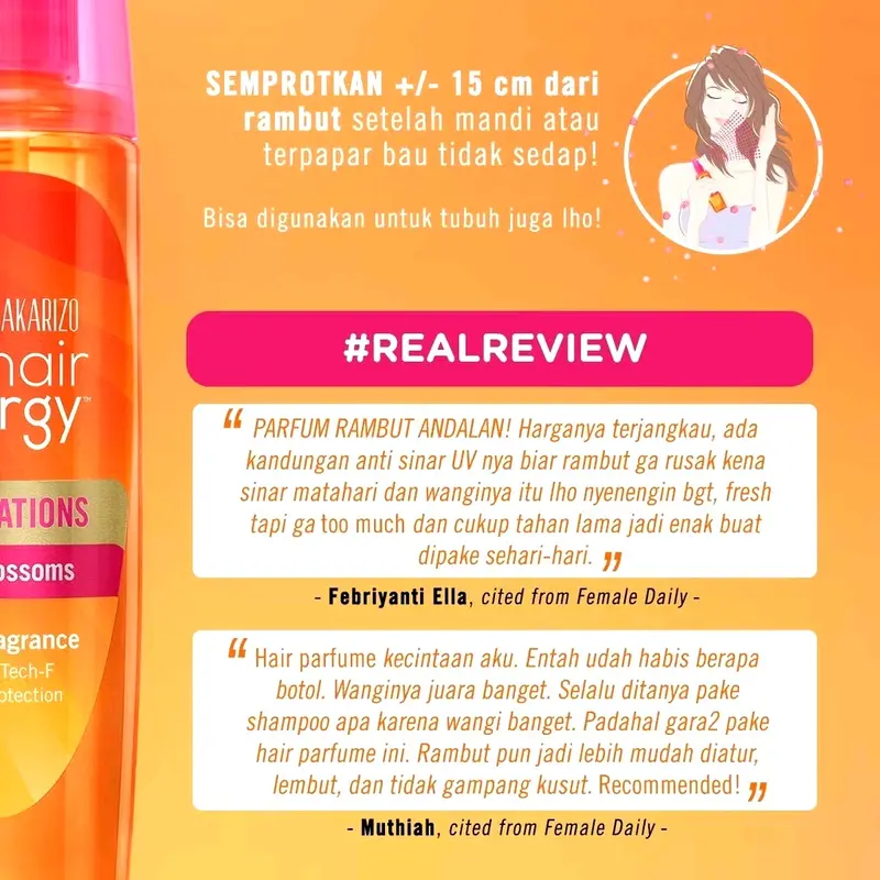 Makarizo Hair Energy Scentsations Hair Parfume Wangi Spray - Parfum Rambut 100ml & 30ml  Bau Bunga Cherry 5