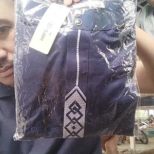 jubah pria muslim reguler jubah gamis pria lengan pendek Bordir busana muslim baju jubah muslim Kancing Katun Toyobo Dewasa Panjang Abu Manset Hitam