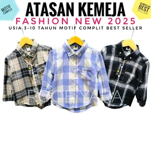 New atasan kemeja flanel anak-anak usia 1-10 tahun motif complit lengan panjang full kancing aktif Fashion kids Laki-Laki