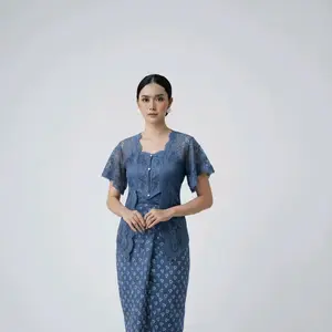 Kebaya Hagia Kutubaru Brukat Modern Premium, Outer Lengan Pendek + Rok Batik Jumputan Kondangan