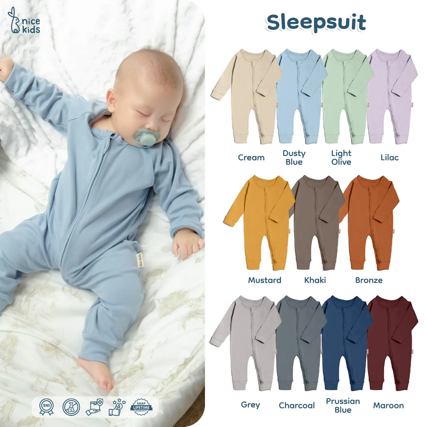 Nice Kids - Sleepsuit (Baby Sleepsuit 0-2 Tahun) Cotton Katun