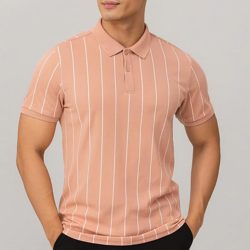 ÁO THUN POLO VẢI POLY HỒNG NHẠT KẺ SỌC DỌC SANG TRỌNG LỊCH LÃM