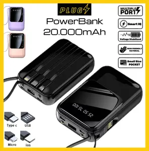 [COD] PLUGS Powerbank LED Display 20000 mAh Mini With 4 USB Cable Fast Charging Lightweight Universal