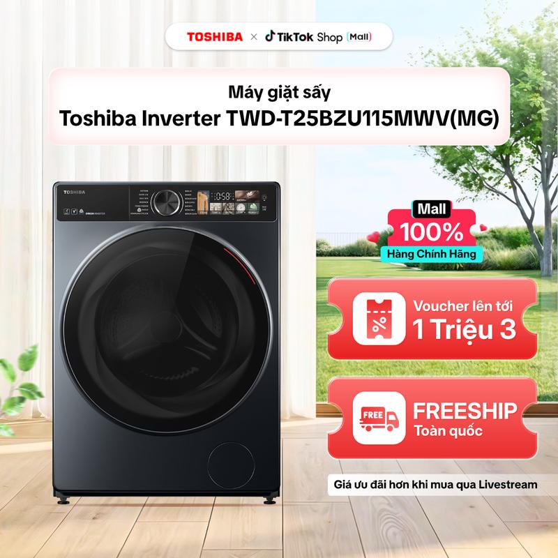 Máy giặt sấy Toshiba Inverter TWD-T25BZU115MWV(MG) - Giặt 10.5kg, Sấy 7kg