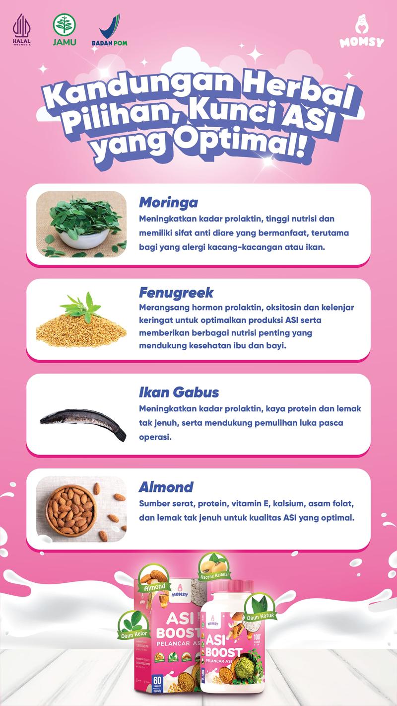 Product Introduction of MOMSY BUY 1 GET 1, ASI Booster 60 Kapsul X ALMOND MIX VANILLA 6 Sachet 6