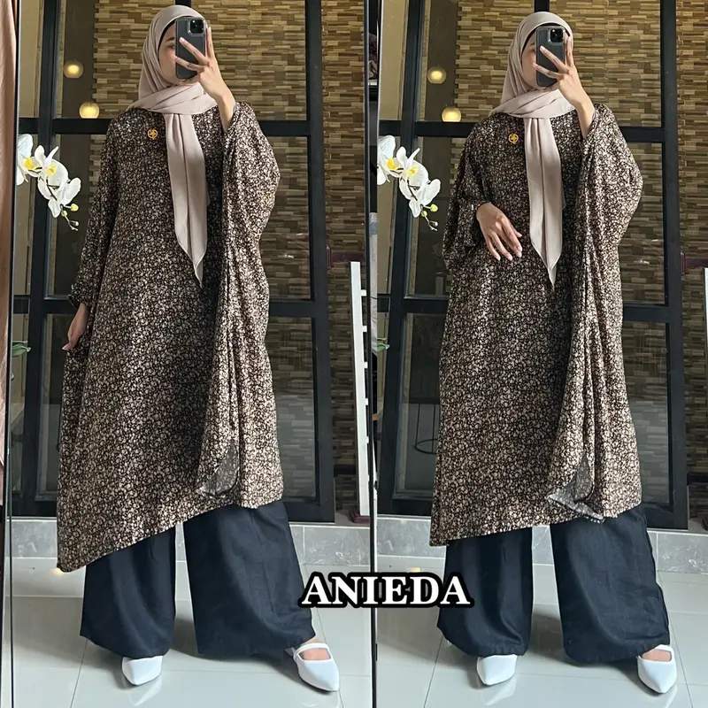 Hamidah set abaya malaya by anieda material rayon premium mix celana kulot polo linen premium 1