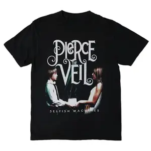 gaya jalanan Pierce The Veil Selfish Machines Kaos Lengan Pendek Hitam Unisex Musim Panas Atasan Pria Wanita Tee Streetwear Kasual Tren Y2k Pencetakan Merek Trendi
