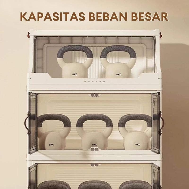 Orderly Home.ID  No-Installation Foldable Storage Cabinet Rak Lipat Plastik & Stainless Steel untuk Makeup Dapur Kamar Tidur Ruang Tamu Organisasi Barang