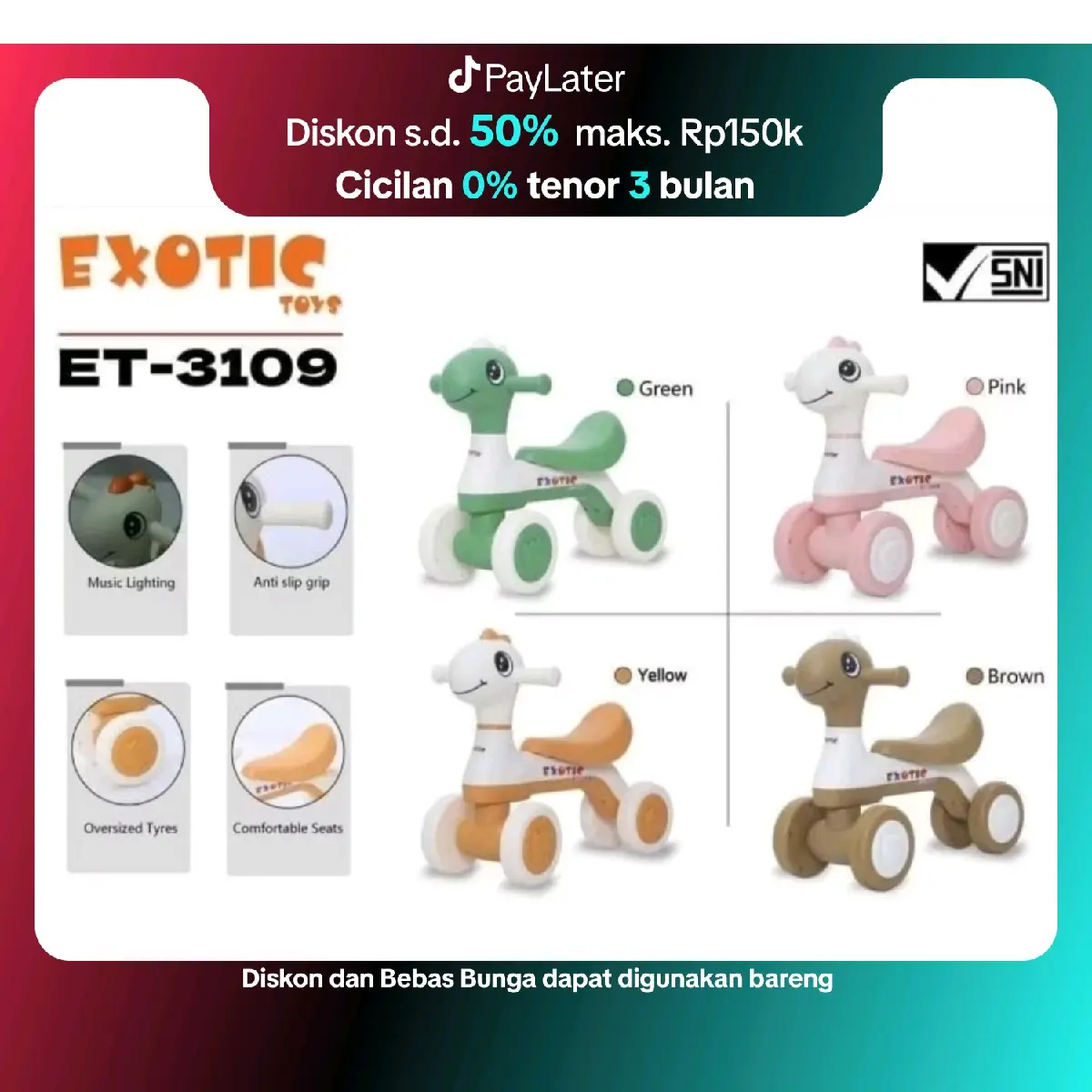 ( FREE BUBLE WRAP ) BALANCE BIKE SEPEDA KESEIMBANGAN ANAK MAINAN HADIAH EXOTIC ET 3109 (MUSIK LAMPU)