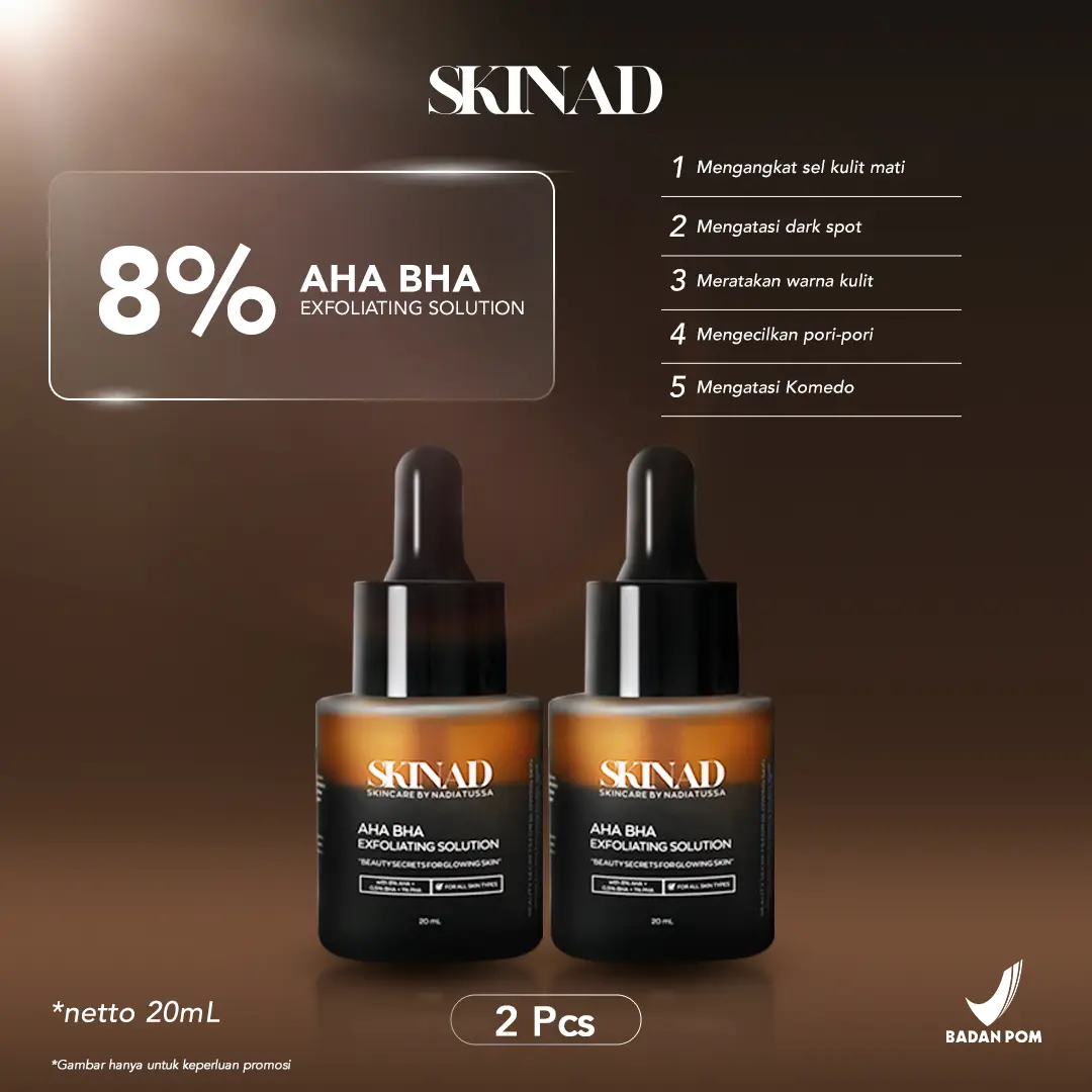 SKINAD AHA BHA PEELING SOLUTION (SERUM EXFOLIASI) Bundling 2 pcs I Mengangkat sel kulit mati - Darkspot - Bruntusan - Mencerahkan - Mengontrol minyak - Mengecilkan pori-pori