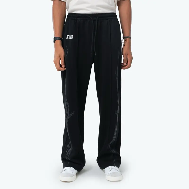 Celana Sweatpants Pria Hitam tema Stranger Things dengan Desain Garis Samping dan Logo "CELCIUS" di Sisi Kiri