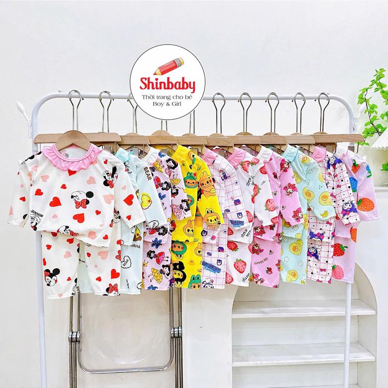 [Shinbabyshop] Set 4 Bộ Quần Áo Cổ Sen Viền Bèo Dài Tay Tăm Lạnh Mềm Mát, Hình In Siêu Dễ Thương Cho Bé Gái Mặc Đi Học, Đi Chơi, Đi Ngủ dobegai