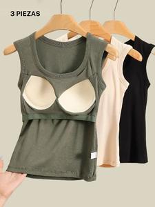 Top tipo tank con brasier integrado en color sólido para mujer, cómodo y transpirable para uso diario, lencería femenina para todas las estaciones