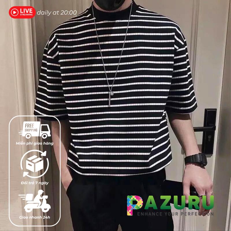 Áo thun Cổ ôm Sọc ngang high collar B&W SOS23 Menswear Nam Cotton