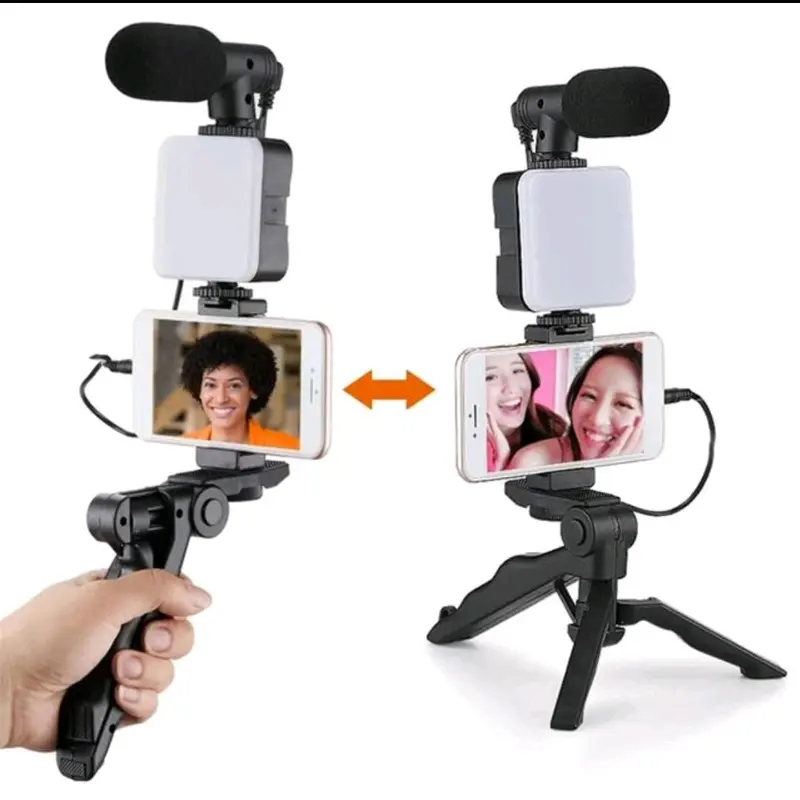 Vlogging Kit Tripod Mini Holder Alat Vlog Hp Lengkap Vloger Handphone 5 in 1 Item Led Light Phone Microphone Remote Bluetooth Kamera Lampu Wireless 7