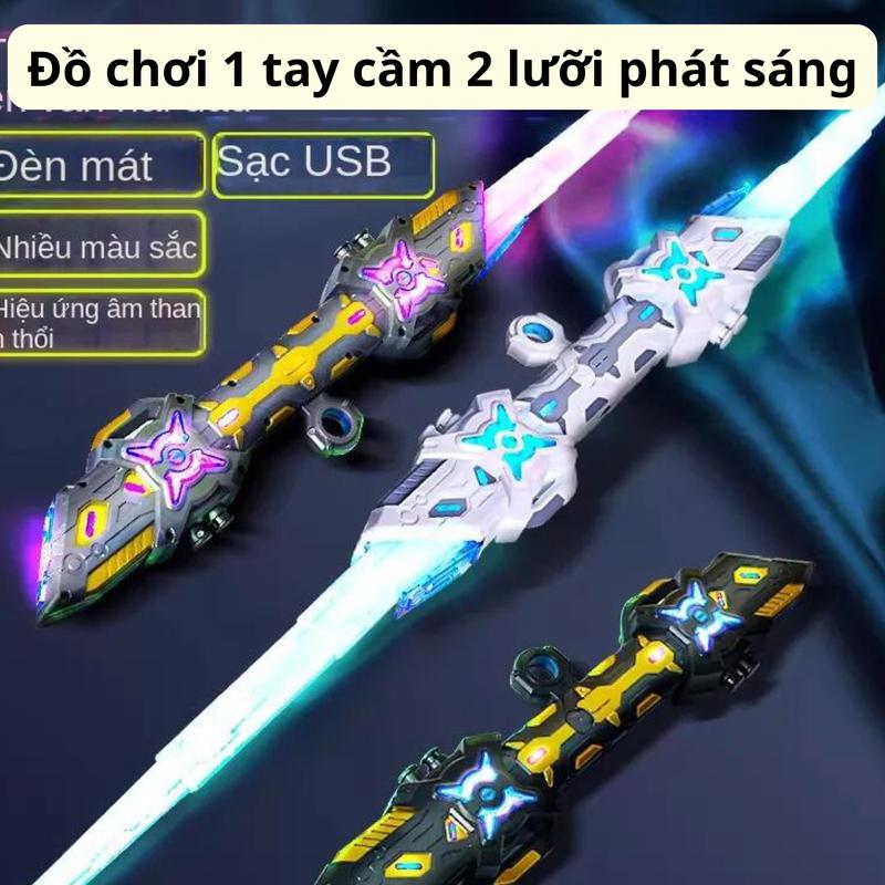 [TẶNG DÂY SẠC] Bộ đồ chơi ánh sáng  có đèn led 1 đầi và 2 đầu, ấn nút phát ra tiếng và đổi màu ánh sáng có thể sạc thế hệ mới giao màu ngẫu nhiên đen đổi 7 màu