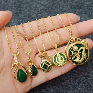 Kalung Xuping Wanita Elegan Liotin Zirkon Giok Premium Lapis Emas Hihg Quality Motif Baru