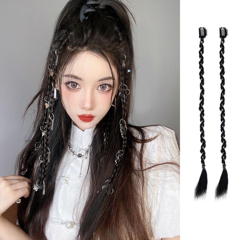 Tóc Giả Kẹp Bện, Phong Cách Y2k, Dành Cho Phụ Nữ Và Trẻ Em Gái, Punk Và Hip-Hop, Với Khóa Bướm Và Ngôi Sao, Tóc Đuôi Ngựa, Phụ Kiện Tóc Bẩn, Bộ 2 Chiếc