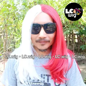 Wig Pria Panjang Merah Putih Belah Tengah