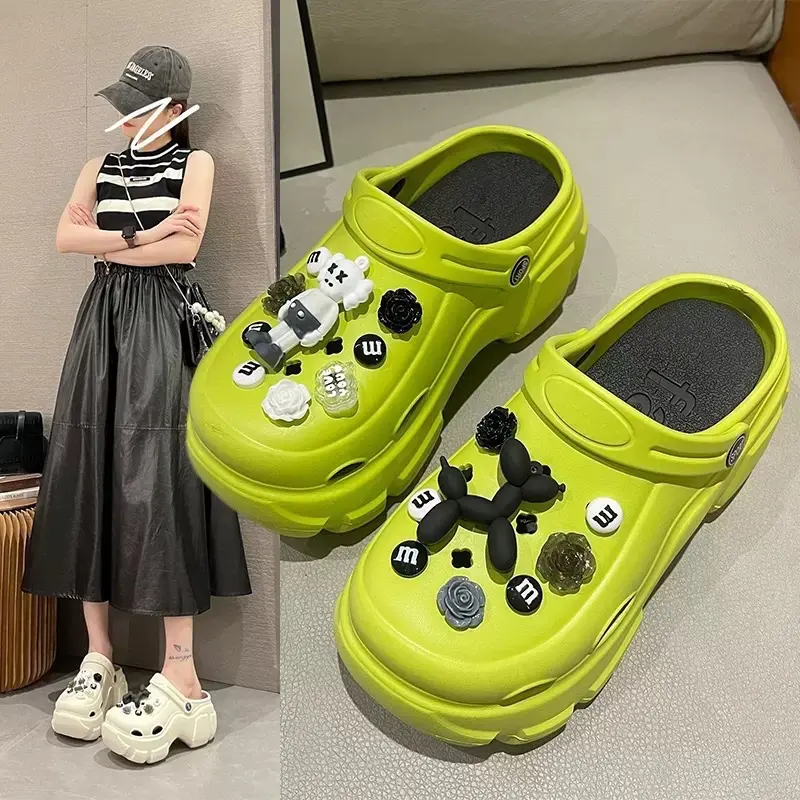 Tebal bawah tinggi meningkatkan panas diy lubang sepatu non-slip mode lucu pantai sandal outdoor memakai musim panas dan musim gugur grosir wanita Shoes Sendal Karet (PO) 0