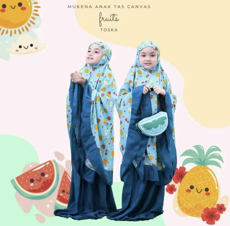 Mukena Anak Tanggung Fruits Hyget Premium Satu Set Atasan Bawahan Tas - Sajadah 2