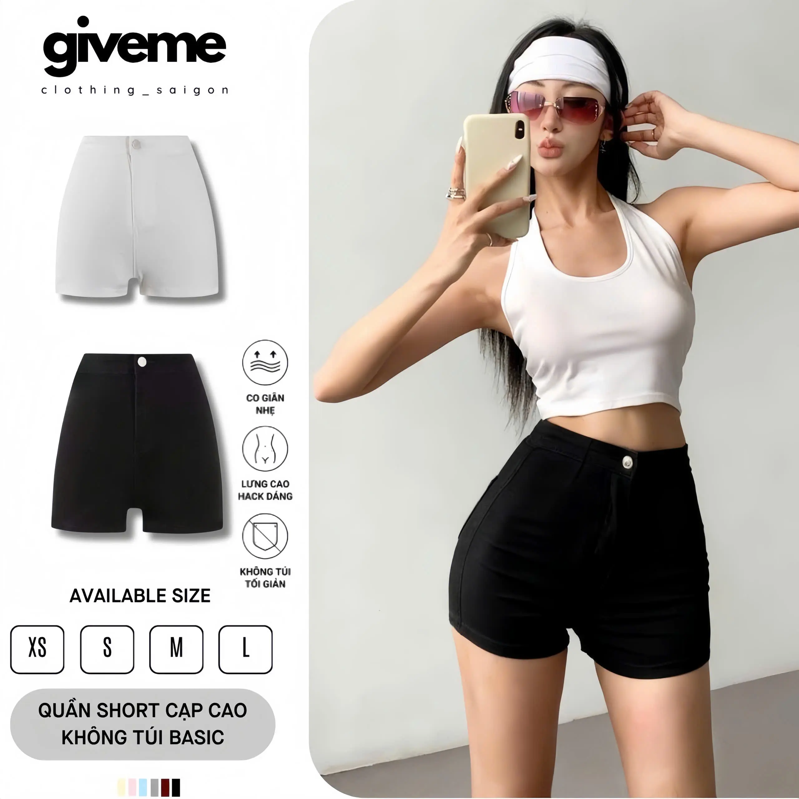 [COMBO 2 QUẦN] Quần Đùi Nữ, Quần Short Cạp Cao KHÔNG TÚI Đen Trắng Phong Cách Năng Động Giveme clothing Women Pants Kem Xốp