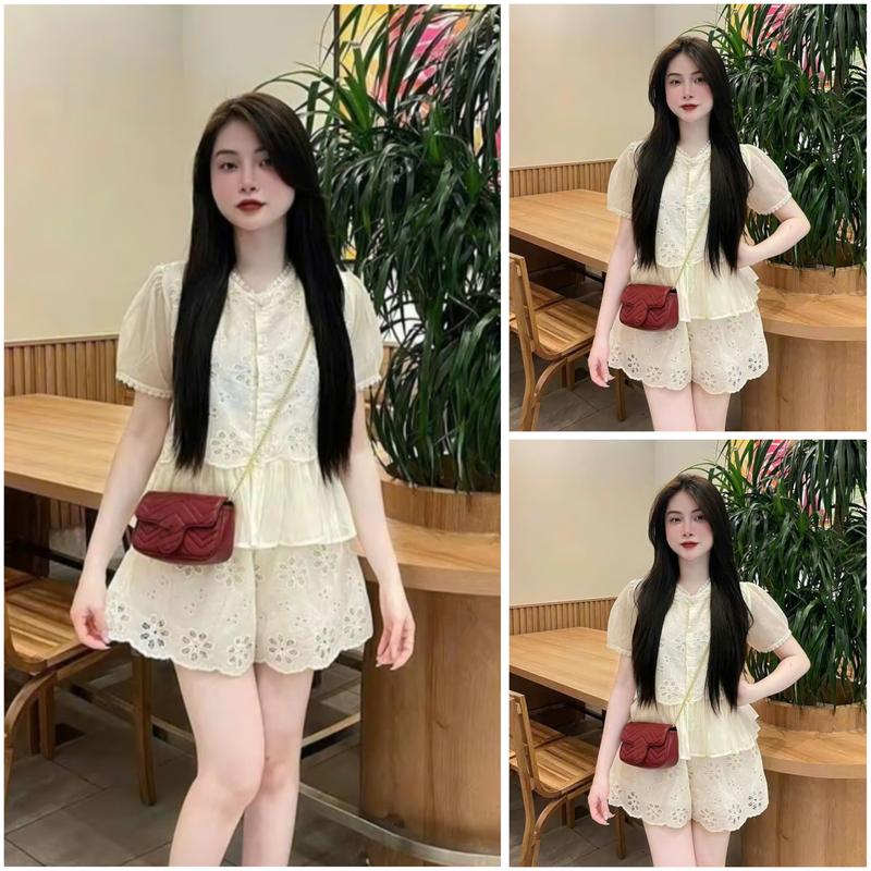 [ Xả Hàng ] SÉT BỘ REN BOY HOA MIX VIỀN GẤU VOAN TƠ CỘC TAY KÈM QUẦN SOỌC TRẺ TRUNG