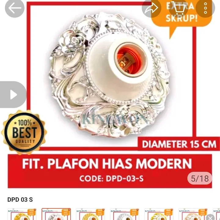 fiting lampu tempel.. bermotip ukir emas dan putih
